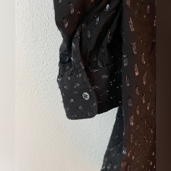 GAP petite S cotton puff sleeve blouse black with metallic thread - Picture 3 of 6